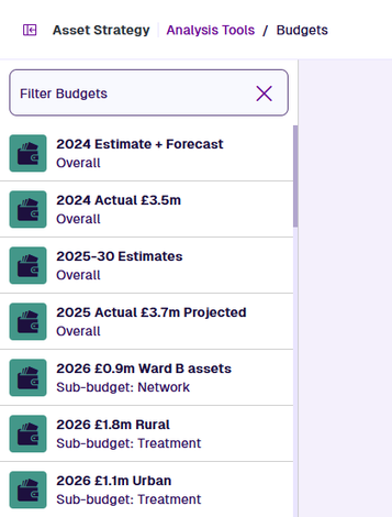 A list of defined Budgets