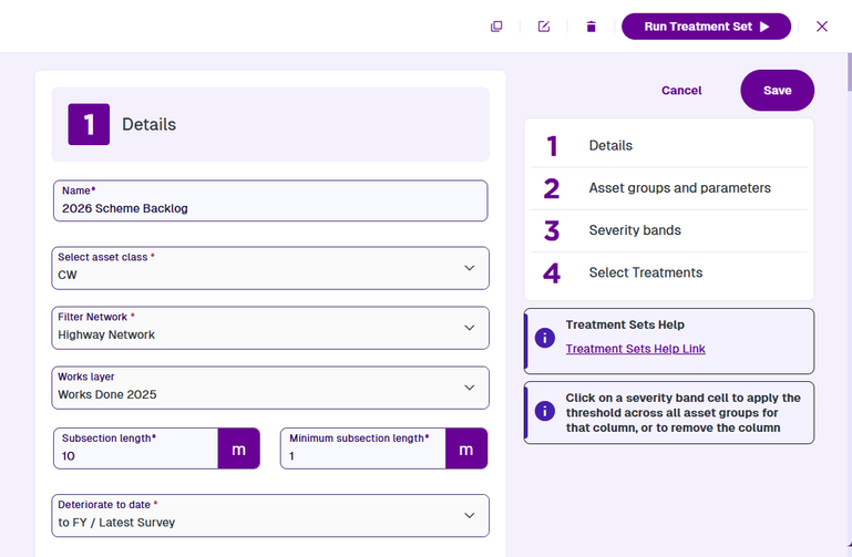 Data fields of a selected Treatment Set