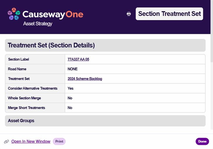 Animation scrolling through the Treatment Set (Section Details) Report for the active Section