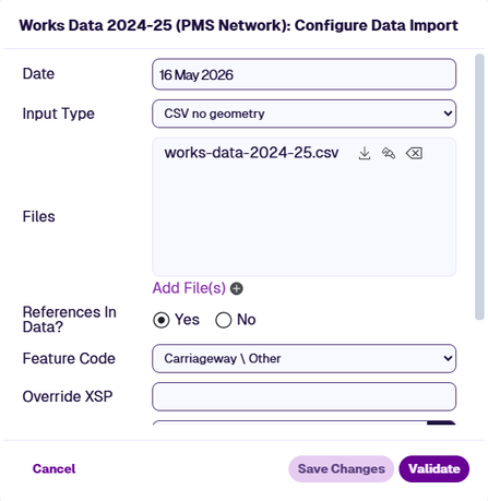 The Configure Data window showing a single uploaded CSV file