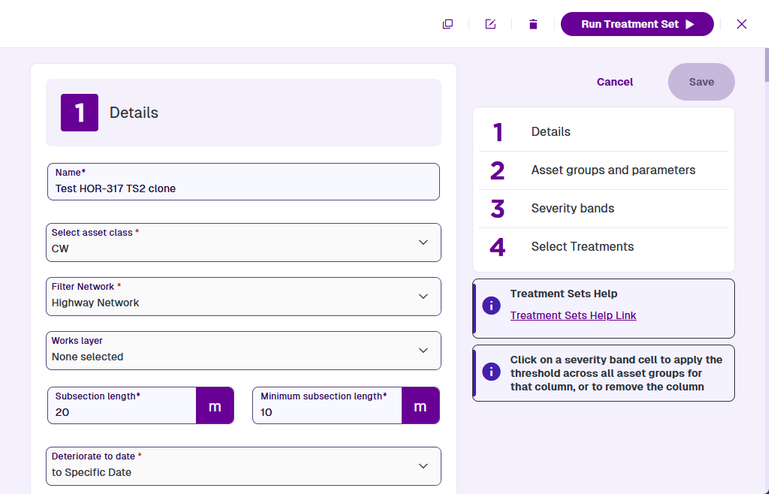 Data fields of a selected Treatment
