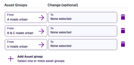 Three Asset Groups added to the list