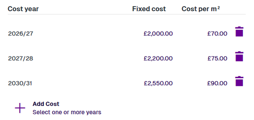 3 years with fixed and unit costs specified