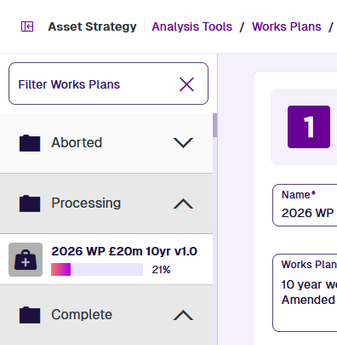 How a Works Plan is displayed when processing