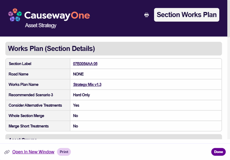 Animation scrolling through the Works Plan (Section Details) Report for the active Section