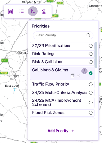 Priorities panel showing a list of configured Priorities