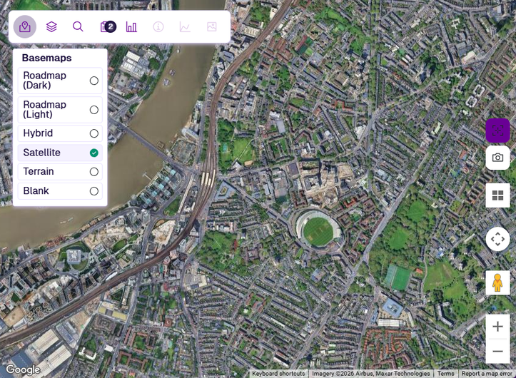 Explorer with the Satellite basemap selected
