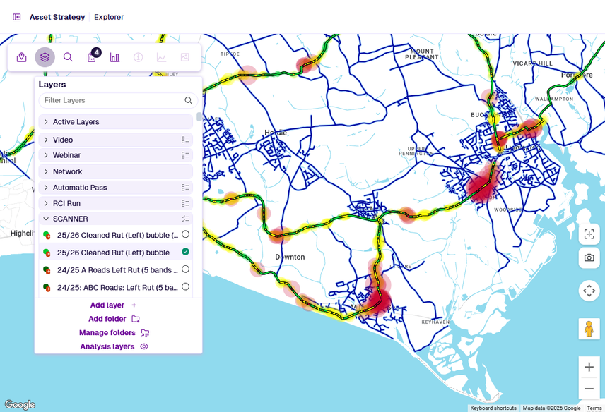 An overview of Explorer showing an enabled data layer overlaid on the map