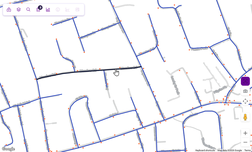 Map at Interaction Level, showing selectable sections highlighted on hover