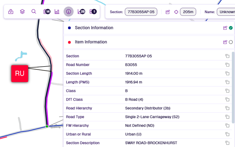 The Section Information panel for the active Section