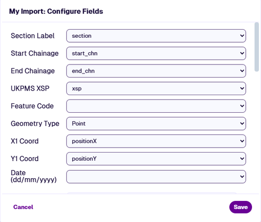 Configure Fields window
