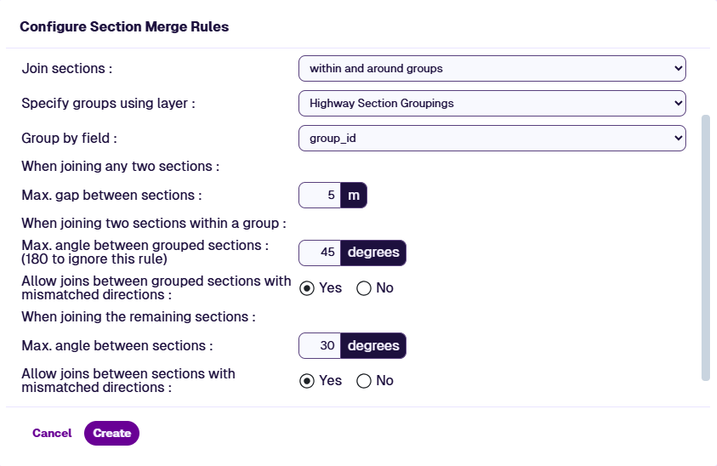 The Configure Section Merge Rules window with Hybrid mode settings