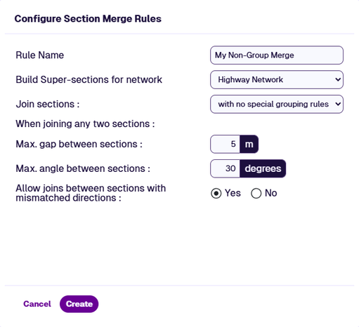 The Configure Section Merge Rules window with Non-Group settings