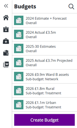 A list of defined Budgets