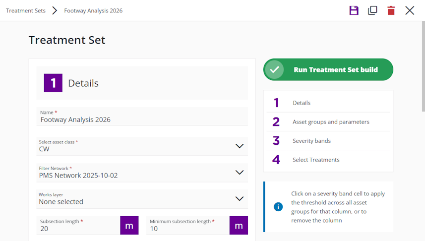 Data fields of a selected Treatment Set