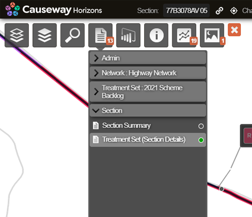 The Reports dropdown showing all available for the active Section