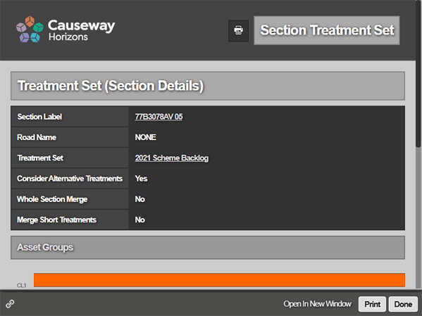 Animation scrolling through the Treatment Set (Section Details) Report for the active Section