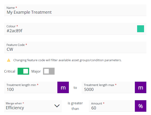The Details section of an example Treatment