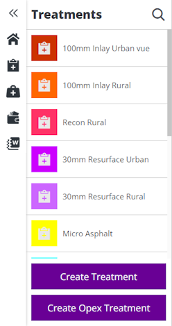 A list of defined Treatments