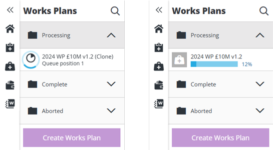How a Works Plan is displayed when processing